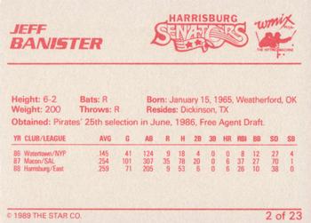 1989 Star Harrisburg Senators - Platinum #2 Jeff Banister Back