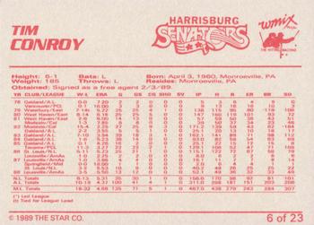 1989 Star Harrisburg Senators - Platinum #6 Tim Conroy Back