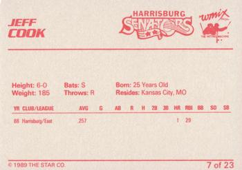 1989 Star Harrisburg Senators - Platinum #7 Jeff Cook Back