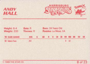 1989 Star Harrisburg Senators - Platinum #8 Andy Hall Back