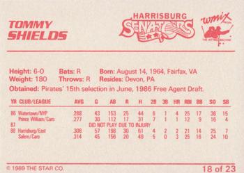 1989 Star Harrisburg Senators - Platinum #18 Tommy Shields Back