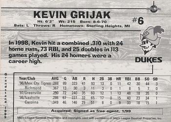 1999 Grandstand Albuquerque Dukes #NNO Kevin Grijak Back