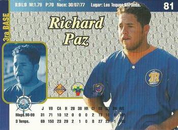 1999-00 Line Up Venezuelan Winter League #81 Richard Paz Back