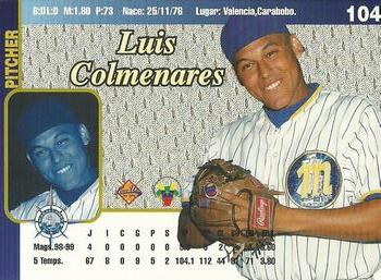 1999-00 Line Up Venezuelan Winter League #104 Luis Colmenares Back
