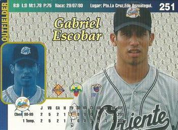 1999-00 Line Up Venezuelan Winter League #251 Gabriel Escobar Back