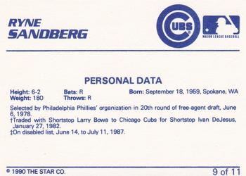 1990 Star Ryne Sandberg #9 Ryne Sandberg Back