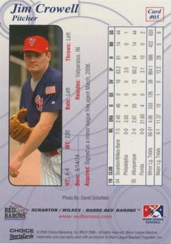 2006 Choice Scranton/Wilkes-Barre Red Barons #5 Jim Crowell Back