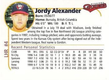 2000 Winnipeg Goldeyes #NNO Jordy Alexander Back