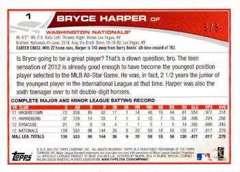 2013 Topps - Autographs #1 Bryce Harper Back