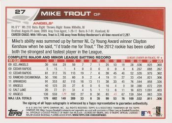2013 Topps - Autographs #27 Mike Trout Back