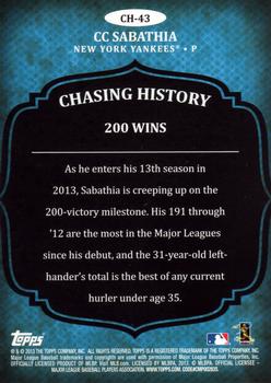 2013 Topps - Chasing History #CH-43 CC Sabathia Back