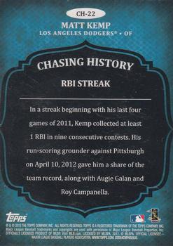 2013 Topps - Chasing History #CH-22 Matt Kemp Back