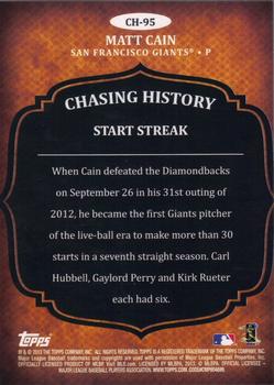 2013 Topps - Chasing History #CH-95 Matt Cain Back