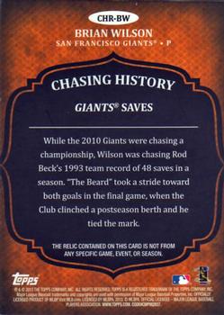 2013 Topps - Chasing History Relics #CHR-BW Brian Wilson Back
