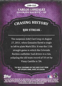 2013 Topps - Chasing History Relics #CHR-CG Carlos Gonzalez Back