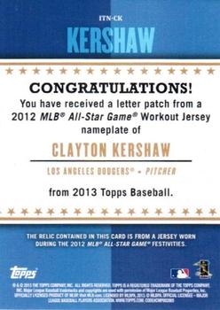 2013 Topps - In The Name #ITN-CK Clayton Kershaw Back
