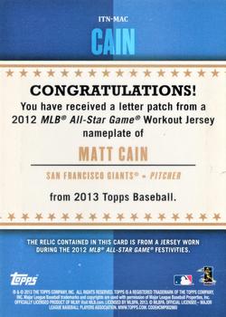 2013 Topps - In The Name #ITN-MAC Matt Cain Back