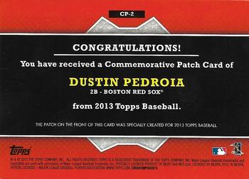 2013 Topps - Commemorative Patch #CP-2 Dustin Pedroia Back