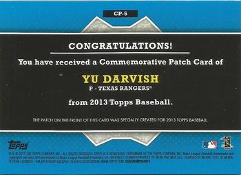 2013 Topps - Commemorative Patch #CP-5 Yu Darvish Back