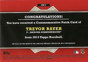 2013 Topps - Commemorative Patch #CP-7 Trevor Bauer Back
