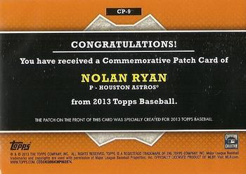 2013 Topps - Commemorative Patch #CP-9 Nolan Ryan Back