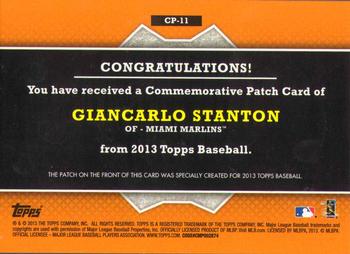 2013 Topps - Commemorative Patch #CP-11 Giancarlo Stanton Back