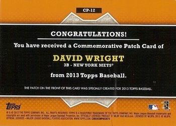 2013 Topps - Commemorative Patch #CP-12 David Wright Back