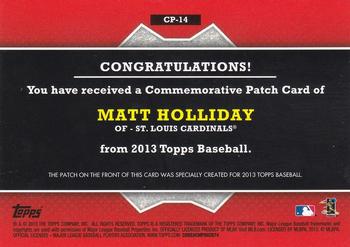 2013 Topps - Commemorative Patch #CP-14 Matt Holliday Back