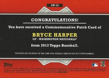 2013 Topps - Commemorative Patch #CP-15 Bryce Harper Back