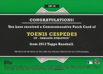 2013 Topps - Commemorative Patch #CP-18 Yoenis Cespedes Back