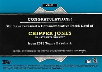 2013 Topps - Commemorative Patch #CP-20 Chipper Jones Back