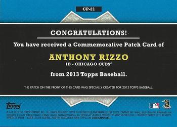 2013 Topps - Commemorative Patch #CP-21 Anthony Rizzo Back