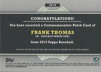 2013 Topps - Commemorative Patch #CP-28 Frank Thomas Back