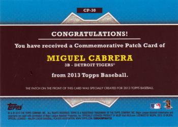2013 Topps - Commemorative Patch #CP-30 Miguel Cabrera Back