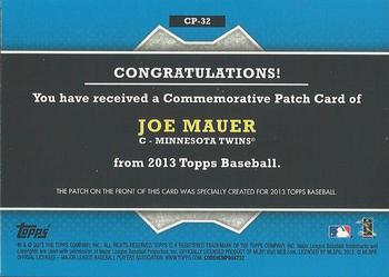 2013 Topps - Commemorative Patch #CP-32 Joe Mauer Back