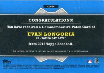 2013 Topps - Commemorative Patch #CP-36 Evan Longoria Back