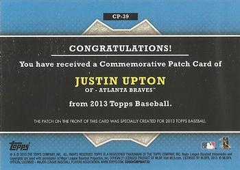 2013 Topps - Commemorative Patch #CP-39 Justin Upton Back