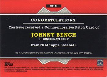 2013 Topps - Commemorative Patch #CP-41 Johnny Bench Back