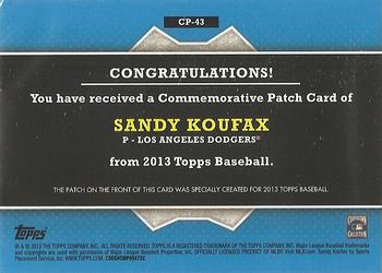 2013 Topps - Commemorative Patch #CP-43 Sandy Koufax Back
