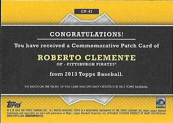 2013 Topps - Commemorative Patch #CP-47 Roberto Clemente Back