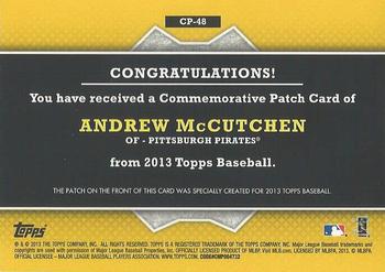 2013 Topps - Commemorative Patch #CP-48 Andrew McCutchen Back