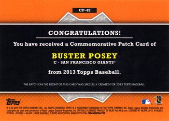 2013 Topps - Commemorative Patch #CP-49 Buster Posey Back