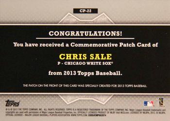 2013 Topps - Commemorative Patch #CP-22 Chris Sale Back