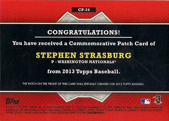 2013 Topps - Commemorative Patch #CP-24 Stephen Strasburg Back