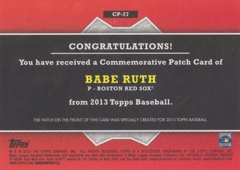 2013 Topps - Commemorative Patch #CP-27 Babe Ruth Back