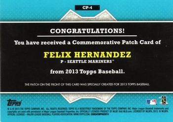 2013 Topps - Commemorative Patch #CP-4 Felix Hernandez Back