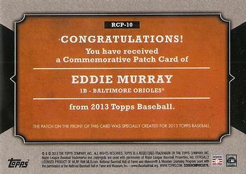 2013 Topps - Manufactured Rookie Card Patch #RCP-10 Eddie Murray Back
