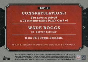 2013 Topps - Manufactured Rookie Card Patch #RCP-15 Wade Boggs Back