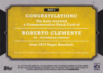 2013 Topps - Manufactured Rookie Card Patch #RCP-3 Roberto Clemente Back