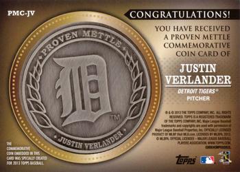 2013 Topps - Proven Mettle Coins Steel #PMC-JV Justin Verlander Back